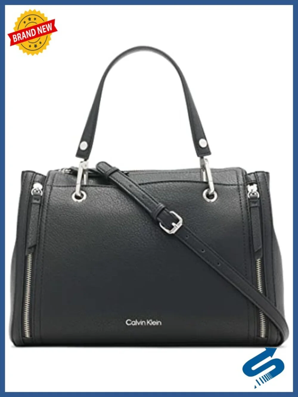 Vegan Leather Satchel with Multiple Pockets and Adjustable Crossbody Strap